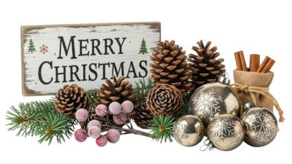 Festive Christmas Still Life with Pine Cones and Ornaments.