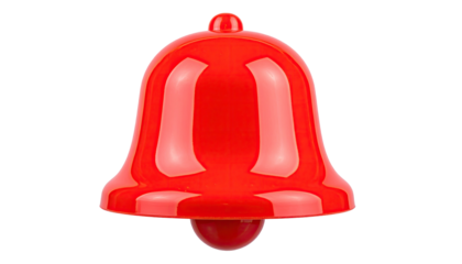 Shiny red, three-dimensional bell icon isolated on a black background