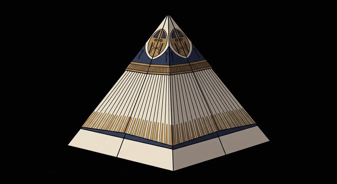 Ancient egyptian pyramid model with golden capstone displayed against dark studio background
