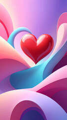 Abstract Valentine background with flowing curves forming heart shapes, vertical orientation, modern style