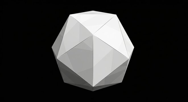 Geometric dodecahedron model with reflective silver finish against neutral background