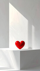 Simple Valentine background, white backdrop with single red heart accent, vertical minimalist design