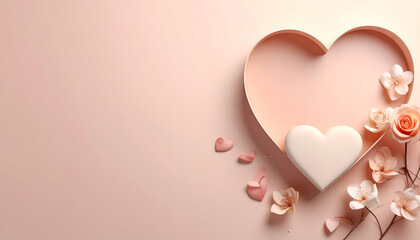 Simple modern Valentine background, beige and blush color palette, horizontal copy space