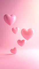 Valentine&rsquo;s Day background with soft pink gradient, floating heart shapes, romantic light, vertical composition, copy space