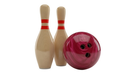 Bowling ball and pins PNG isolated on transparent background, sport equipment for bowling alley and recreational activity