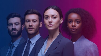 Professional Collection of Diverse Business Individuals in Modern Attire with Colorful Background for Corporate and Marketing Use
