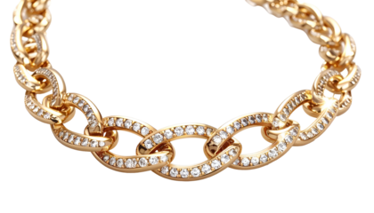 A close-up shot of a glittering gold bracelet with multiple links covered in shining small stones, resting against a black backdrop