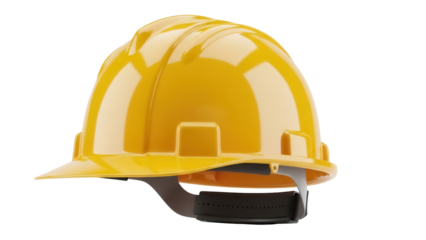 Yellow hard hat isolated PNG, construction safety helmet for industrial work and personal protective equipment on transparent background
