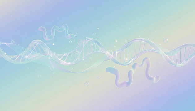 Iridescent DNA Double Helix with Ethereal Bubbles Visualization