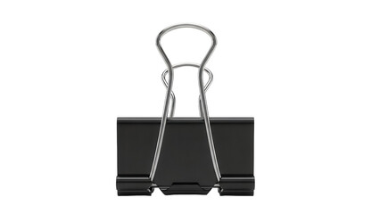 Black binder clip PNG isolated on transparent background, office supply for holding papers and documents together, stationery item