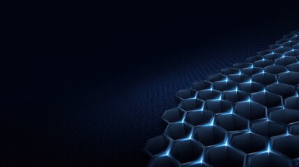 Abstract Geometric Background with Blue Illuminated Hexagons in a Dark Digital Space for Technology and Modern Design Concepts
