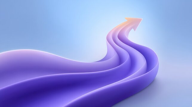 Abstract flowing arrow design symbolizing growth, progress, success, and direction with soft curves and a gradient color scheme on blue background - Powered by Adobe