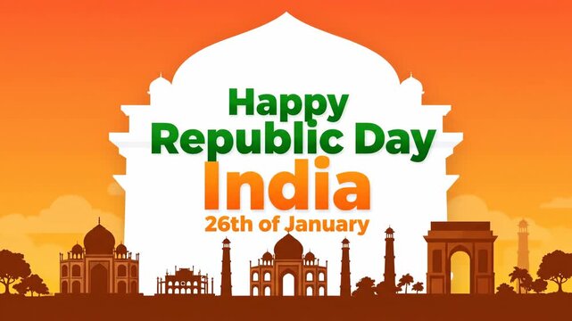 Happy Republic Day India January 26th Architectural Silhouette Background