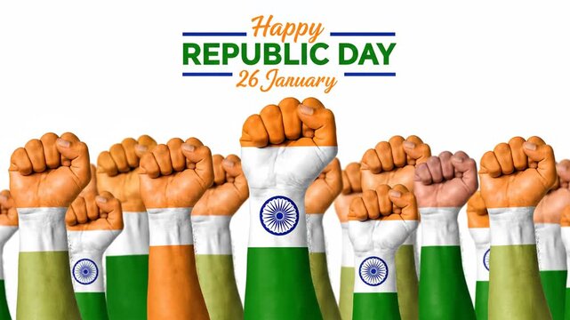 India Republic Day Fists Raised Flag Colors National Pride Celebration