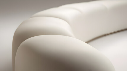contrapositive. A minimalist, flowing arc of upholstered seating on a blurred neutral background. real-estate listings.