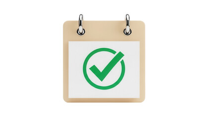 Calendar with green check mark isolated PNG on transparent background, symbol for task completed and time management