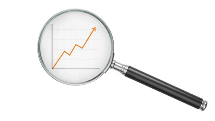 Magnifying glass with upward trend graph isolated PNG, business growth concept on transparent...