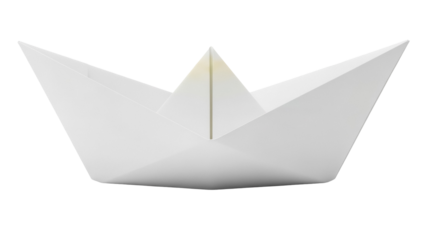 Paper boat isolated PNG on transparent background, origami ship for travel and childhood themes, simple folded toy for creative projects