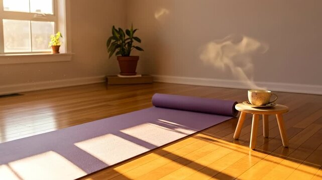 Starting a Calm Yoga Session in a Bright Minimal Room