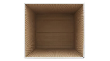 Open cardboard box PNG isolated on transparent background, empty container for storage and shipping, brown corrugated paper material
