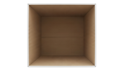 Open cardboard box PNG isolated on transparent background, empty container for storage and shipping, brown corrugated paper material