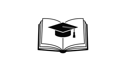 Open book with graduation cap on cover black