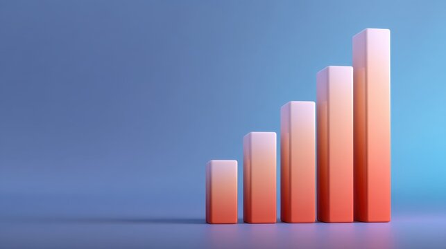 Abstract representation of rising growth with colorful bar graphs on a gradient background showcasing business success and financial increase concept - Powered by Adobe