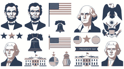 Presidents Day themed with historical figures and symbols Abraham Lincoln