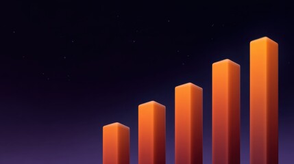 Abstract representation of growing statistics with orange bars against a dark gradient background, depicting financial or business success and progress visualization