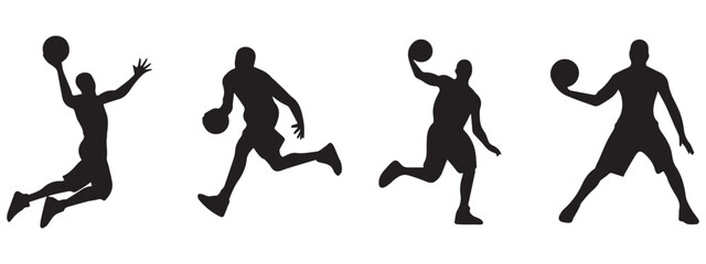 Basketball Player Silhouette Vector – Sports Action Poses, Athlete Dunk Motion, Game Design Set . © DobirUddin