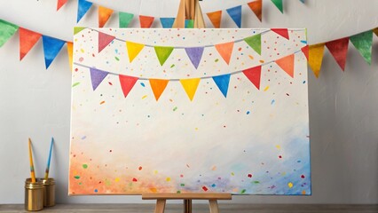 Blank Canvas with Colorful Party Bunting and Splattered Paint