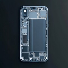 Detailed overhead shot showcasing the complex internal architecture and electronic components of a modern mobile device