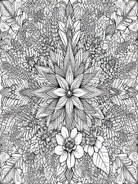 Floral Fantasy Illustration &ndash; Adult Coloring Artwork