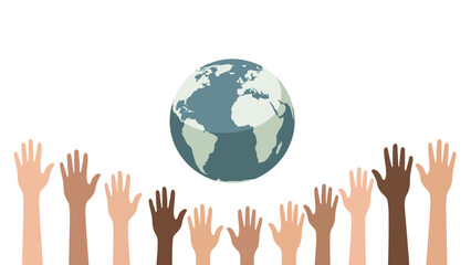 Global Unity Concept with Diverse Hands Reaching for Earth, Symbolizing Community and Shared Future