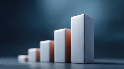 Abstract financial growth representation with ascending white blocks against a dark background, symbolizing upward trends in business and economics