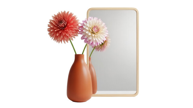 Elegant dahlia flowers in terracotta vases isolated PNG, floral arrangement for home decor and special occasions