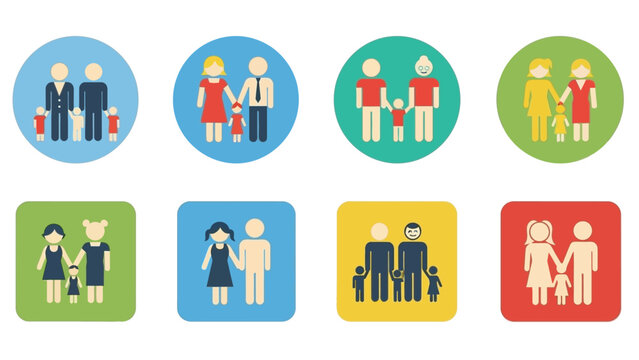 Colorful Icons Representing Various Family Units.