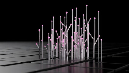 digital data growth and artificial intelligence network connections expanding across a dark grid for future technology concepts