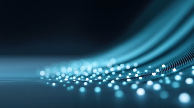 Smooth flowing lines with glowing blue dots creating a serene abstract background in a modern digital art style for technology and design projects - Powered by Adobe