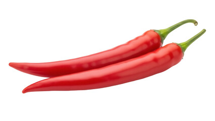 Two red chili peppers PNG isolated on transparent background, hot spice ingredient for cooking and...