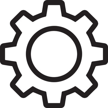 Simple black cogwheel icon on a white background, representing settings and mechanics