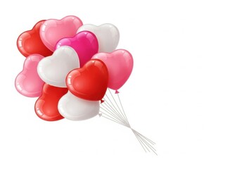 A vibrant collection of glossy heart shaped balloons floats together in celebration