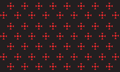 Seamless pattern with red triangles and circles on a gray background.