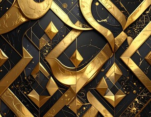 Luxurious gold geometric shapes over black textured background