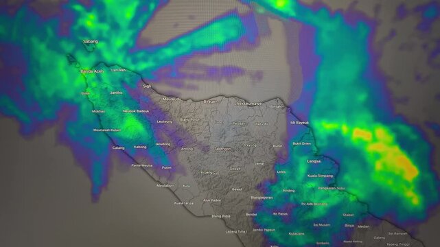 Animated Weather Radar Map Showing Rain and Storms Over Sumatra, Indonesia