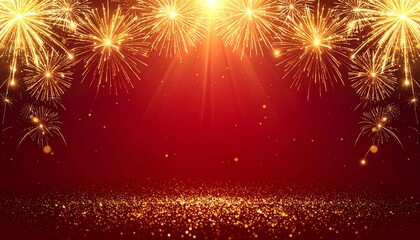 Golden Fireworks Frame on Red Background for Chinese New Year Celebration
