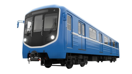 Blue subway train PNG isolated on transparent background, modern metro vehicle for urban transportation and public transit