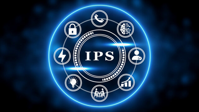 IPS Integrated Payment System Process Flow Diagram with Icons and Blue Neon Circle finance