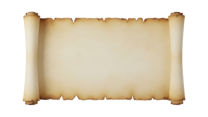 Old parchment scroll PNG isolated on transparent background, antique paper roll for treasure map or historical document design