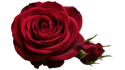 Deep red rose with bud isolated PNG on transparent background, romantic flower for Valentine s Day and love themes